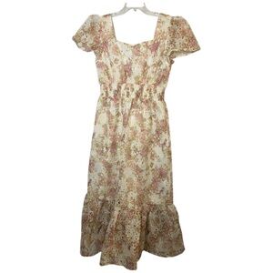 Solitaire Floral Maxi Dress Embroidered Eyelet Cottage Boho Coquette Size Large